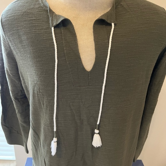 LOFT Green Lightweight Sweater w Tassel Tie - XL - Picture 1 of 3